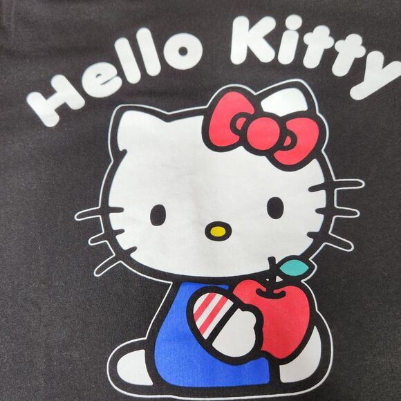 Hello Kitty Black Graphic Tee Shirt Sanrio 2022 Apple Print Size M Animae - Picture 2 of 7
